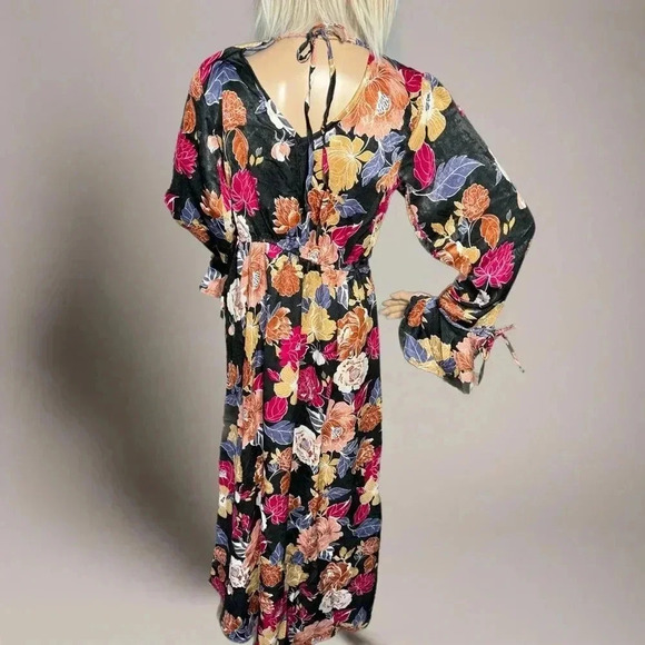 New BAND OF THE FREE Boho Floral Multi Hi-Lo Wrap Maxi Dress Long Sleeve Hippie - Picture 8 of 13